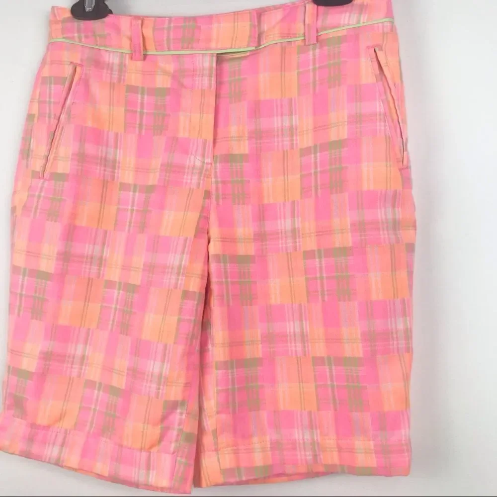 Lady Hagen Vibrant Pink Plaid Bermuda Shorts